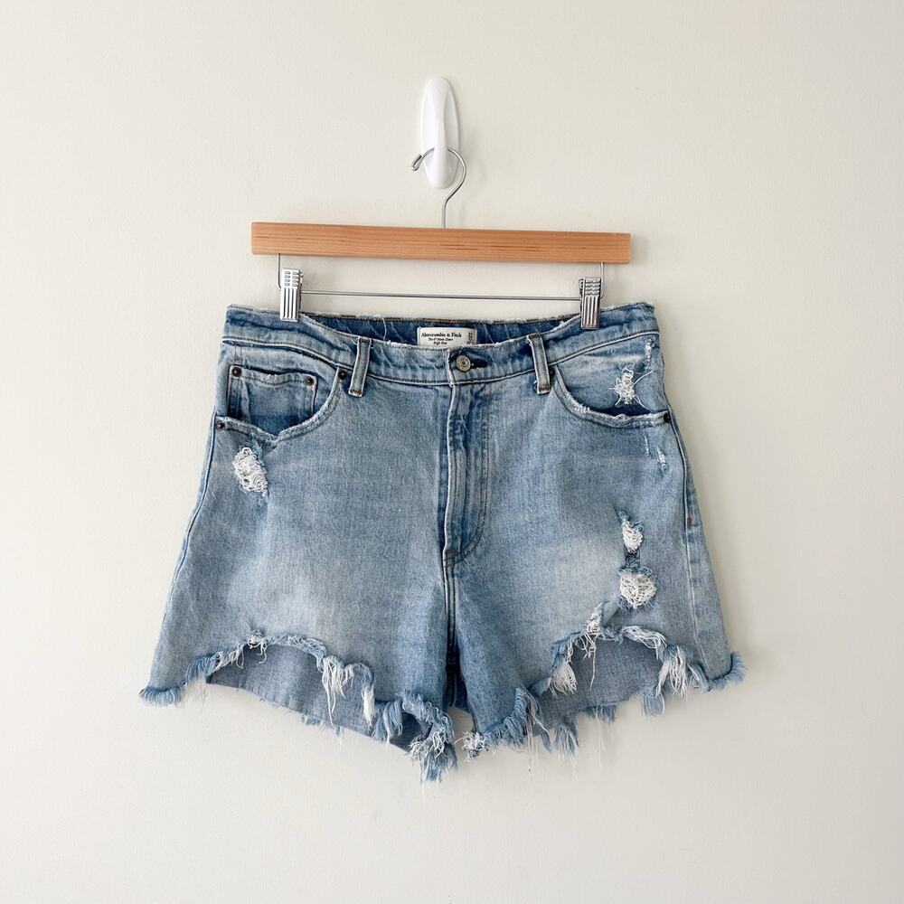 Abercrombie & Fitch Light Blue Distressed Denim Jean Shorts curve love